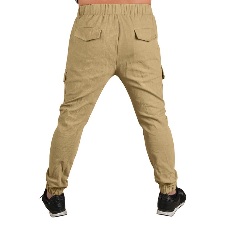 FASHIONWT Men Woven Multi-Pocket Drawstring Pants Cargo Pants
