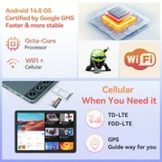 10Inch Android 14 Tablet,4G Cellular Tablet,128GB ROM 14GB RAM,Octa-Core,5G WiFi,4G LTE,13MP+8MP Dual Camera,GPS,1TB Expand,1920*1200 FHD IPS Display,8000mAh,Bluetooth,Android Tablet with Keyboard
