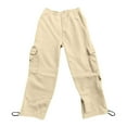thumbnail image 6 of FUNUONY High Waisted Cargo Pants for Women Baggy Y2K Straight Wide Leg Pants with Pockets Streetwear Womens Cargo Sweatpants Baggy Fleece High Waisted Joggers Pants Athletic Pants Beige L, 6 of 8