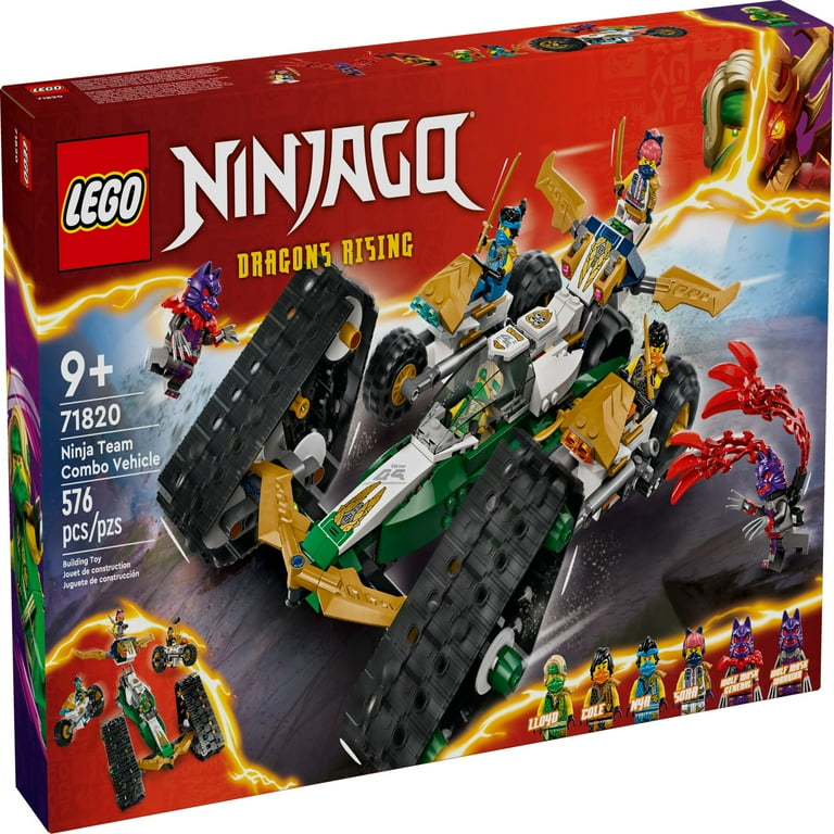 LEGO NINJAGO Ninja Team Combo Vehicle 4 in 1 Ninja Playset for Kids with Glider Off Road Racer and 2 Motorcycle Toys Birthday Gift for Boys and
