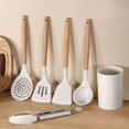 thumbnail image 2 of Ensemble de Cuisson en silicone Beige de 5 Pcs - Batterie de Cuisine Antiadhésive et Résistante à la Chaleur - Batterie de Cuisine avec Poignée en Bois - avec Contenant de Rangement, 2 of 5