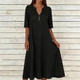 thumbnail image 2 of AUNVITO Women's V Neck Short Sleeve Pocket Dress Casual Linen Style Summer Comfortable Flowy, 2 of 5