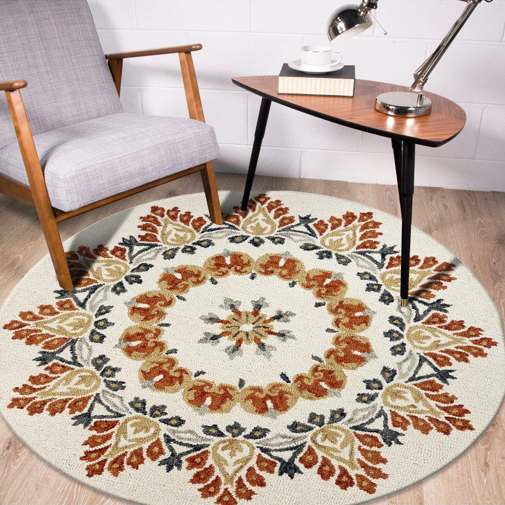LR Home Dazzle Floral Tufted Ivory Rust Wool 6 Ft. Round Rug Walmart