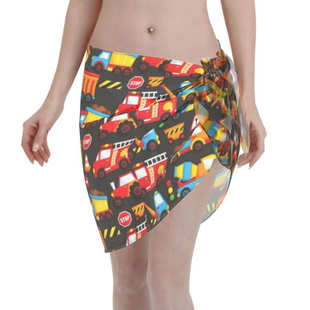 Disketp Construction Truck Women Swimsuit Cover Up Short Chiffon Summer Beach Sarong Bikini Wrap Skirt Bathing Suit