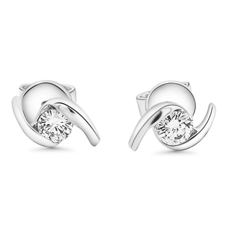 Natural 0.20 Carat Round Cut Diamond Curved Ying & Yang Stud Earrings