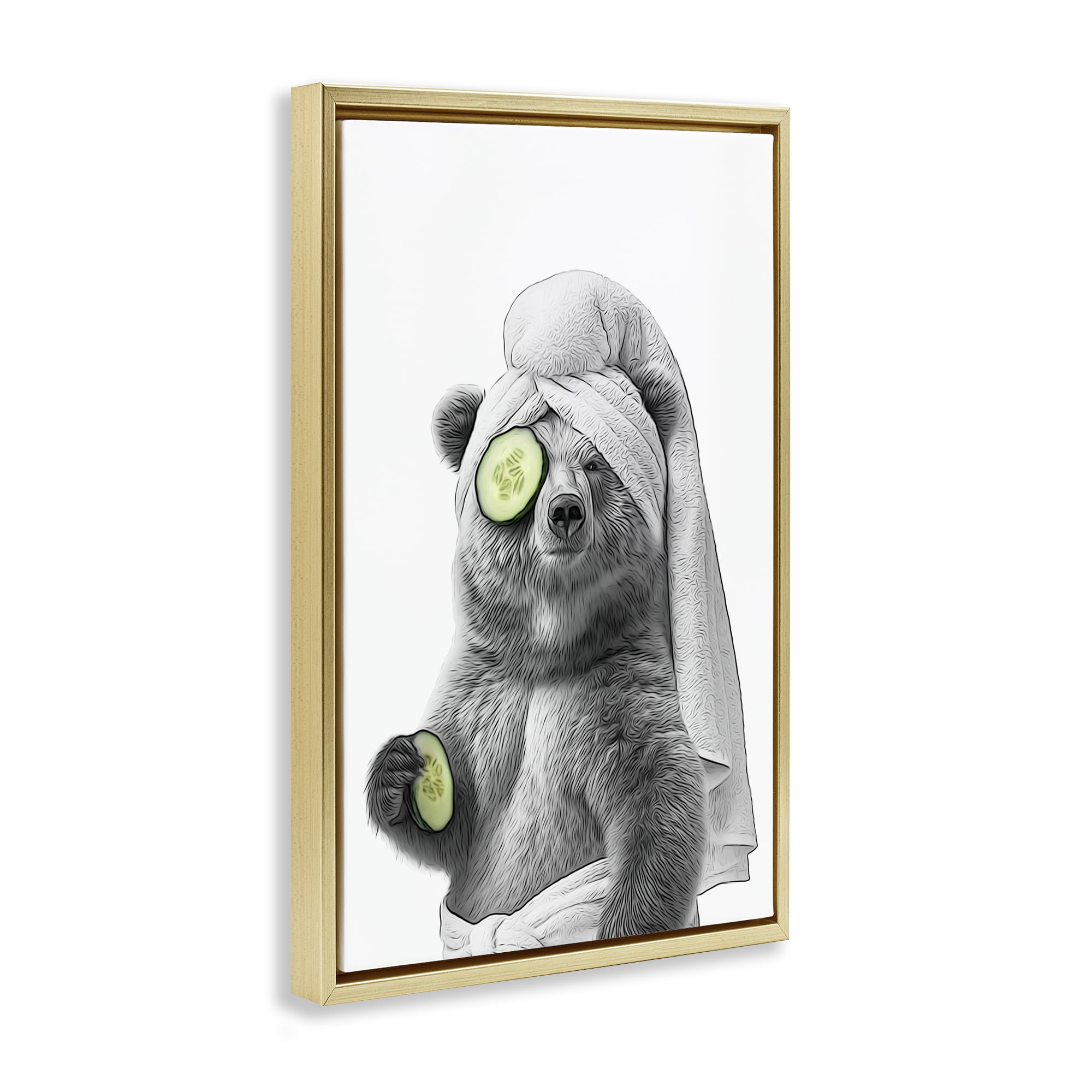 Stupell Industries Fun Bear Face Mask Typography Painting Gold Floater Framed Canvas Art Print Wall Art, 17 x 25