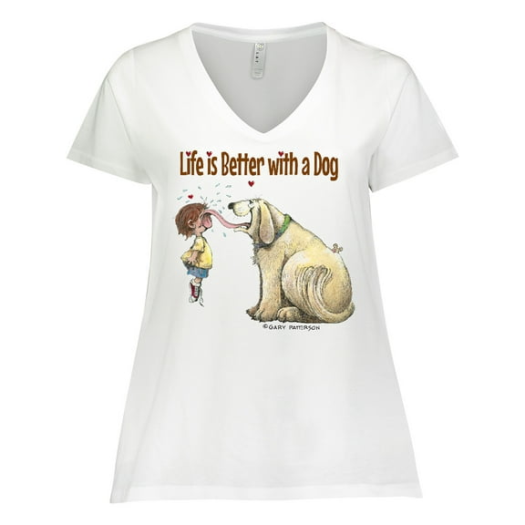 Inktastic Life is Better with a Dog Women's Plus Size V-Neck T-Shirt