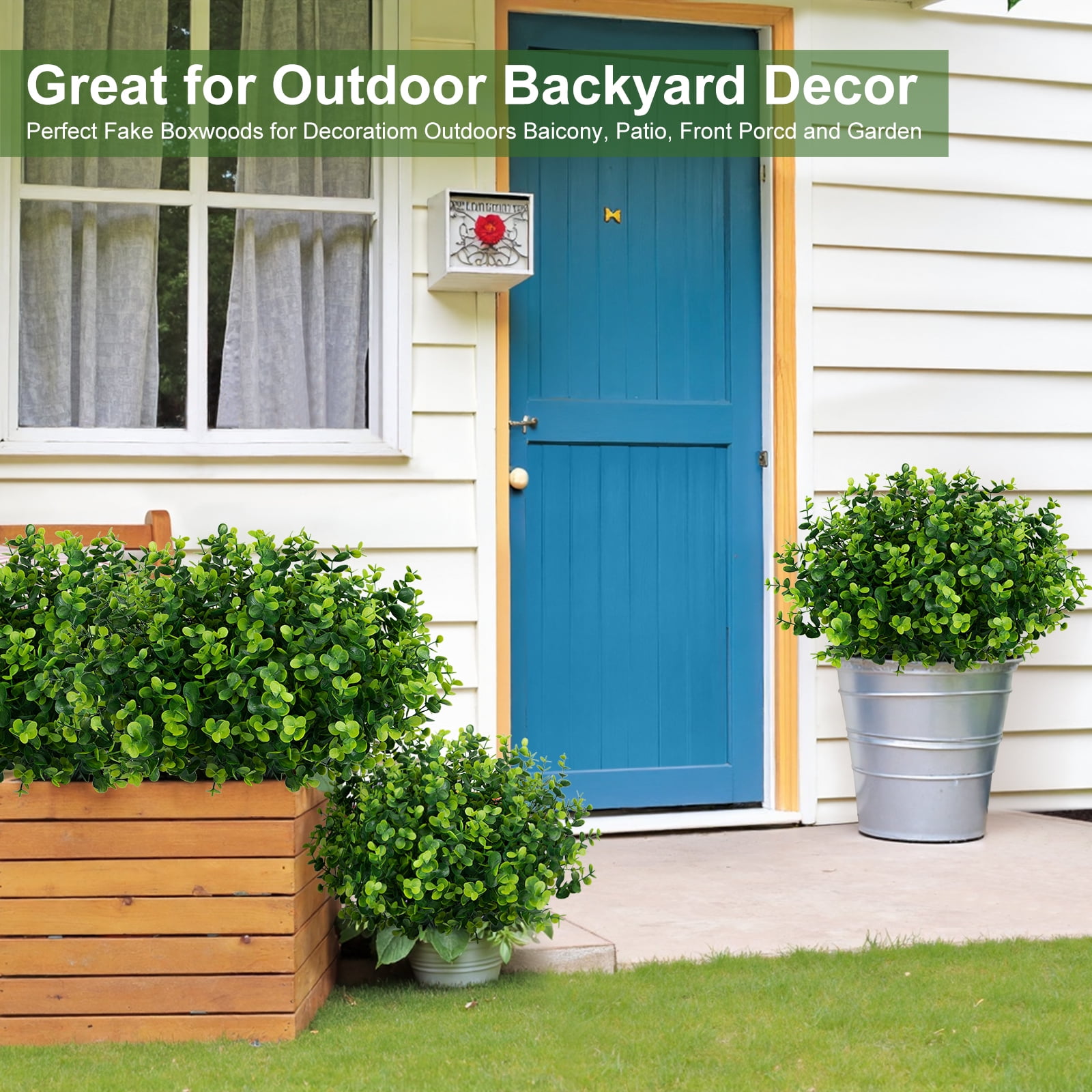 KUNPENG 20 Bundles Artificial Greenery Fake Plants for Outdoor, UV Resistant Faux Boxwood Shrubs for Window Box Porch Garden Decor, Indoor Outdoor Plastic Grass Stems for Home Office Decoration