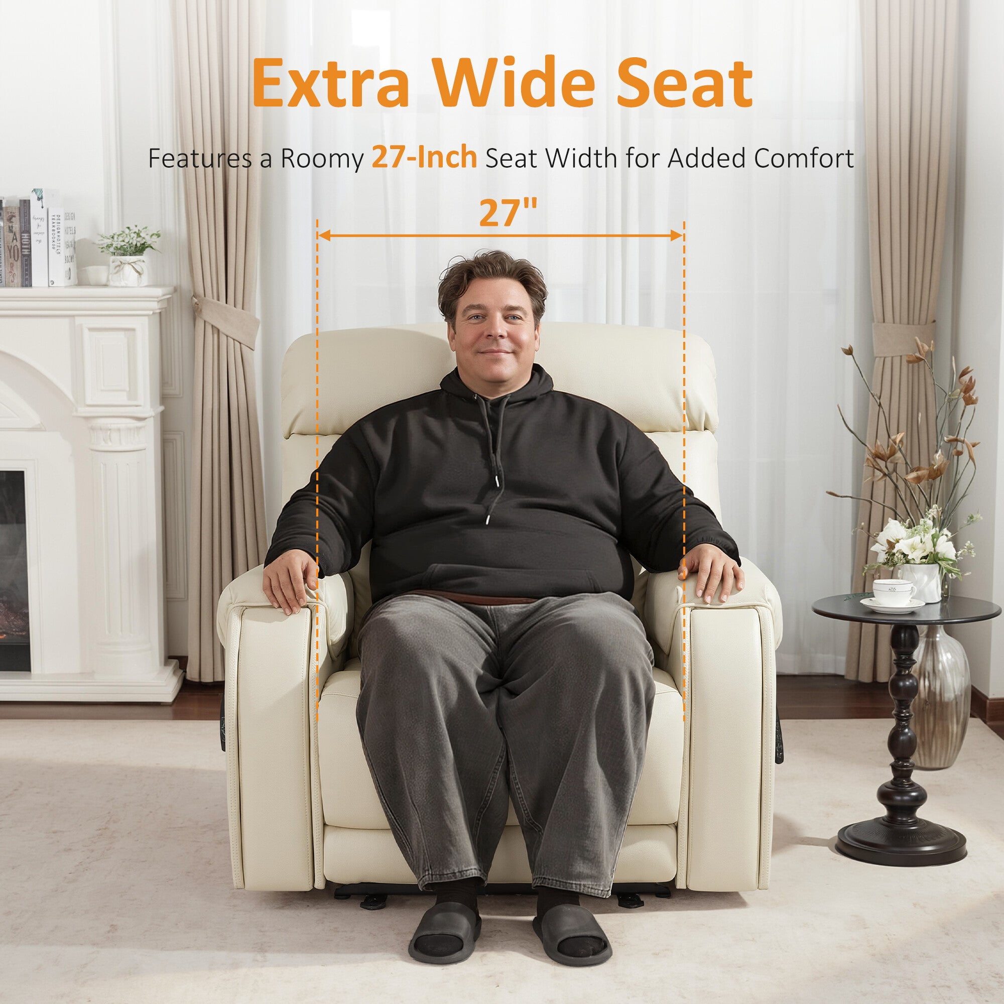 MCombo 27‘’ Extra Wide Oversized Power Recliner Chair for Big Tall Adults, Faux Leather, Cream White