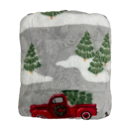 The Big One Oversized Plush Throw Blanket Red Pickup Truck & Tree, 5ft x 6ft
