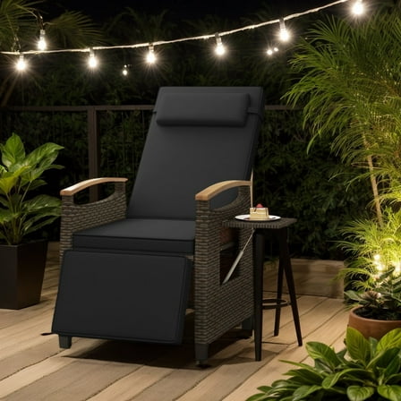 Yardi Yarda Patio Wicker Recliner Chair, Chaise Lounge with Adjustable Backrest and Footrest for Outdoor as Yard, Black