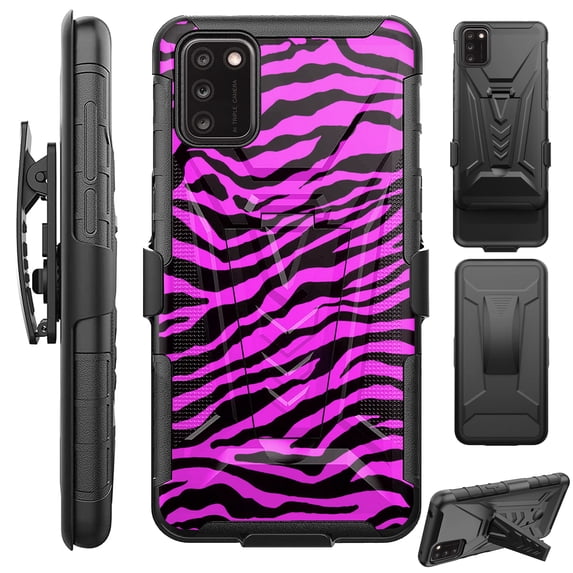 Compatible with TCL A3X Hybrid Luxguard Holster Phone Case Cover (Hot Pink Zebra Skin)