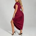 thumbnail image 6 of Women's Plus Size One Shoulder Midi Dress Ruched Split Short Sleeve Bodycon Dresses Red XL(XL), 6 of 6