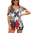 thumbnail image 1 of Puzzle Pattern New Fashion Zip Off Shoulder Top Short-Sleeve Women Shirt Puzzle Grey Red White Pattern Puzzle Pattern Puzzle, 1 of 4