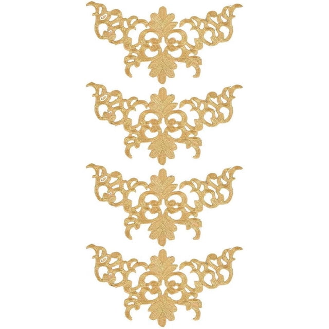 HUGFEGWE 4Pcs Embroidery Flower Patches, Embroidered Patch Floral Appliques Sewing Cloth Repair Sticker for Wedding Prom Dress Decoration Clothes DIY Clothing Jeans Backpacks (Gold - B) U2537-23690