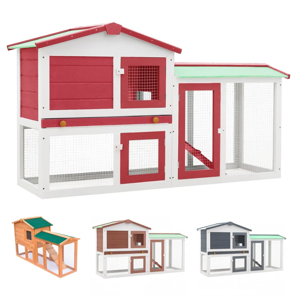 vidaXL Rabbit Hutch Bunny Cage with Pull Out Tray and Ramp Solid Pine Wood