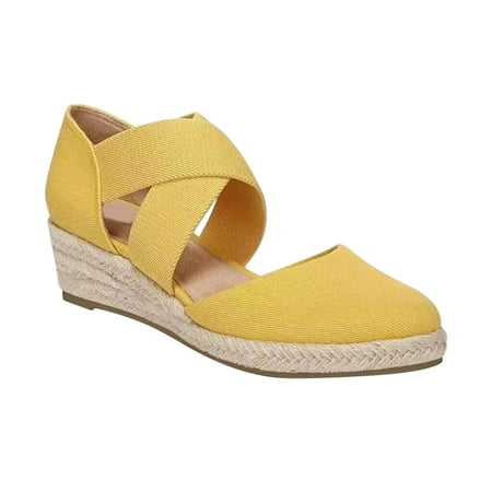 

kakina CMSX Sandals for Women Summer Womens Slope Hemp Rope Platform Casual Sandals Elastic Wedges Sandals Yellow 9