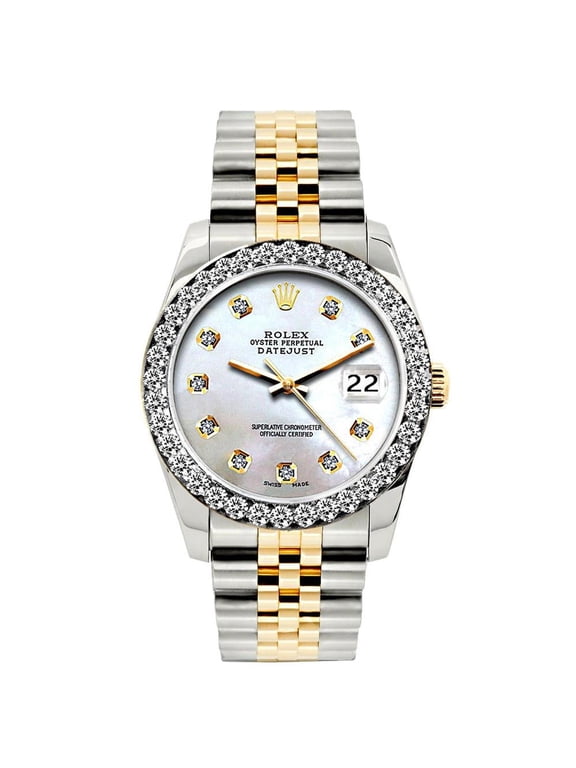 Pre-Owned Rolex Datejust 26MM 6917 Mother of Pearl Diamond Dial Diamond Bezel Two Tone Yellow Gold Jubilee Bracelet 1.2ct