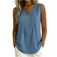 thumbnail image 2 of ClodeEU Women's V Neck Sleeveless Henley Blouse, Casual Loose Tank Top with Pleat Navy,Women's Plus XXL, 2 of 8