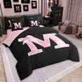 thumbnail image 2 of Manfei Monogrammed Girl Bedding Comforter Set 7pcs, Personalized Initial M Queen Bedding Sets, Princess Bow Knot Queen Sheet Sets, Black Pink Bedroom Decor, 2 of 6