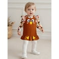 thumbnail image 4 of Miaouyo Baby Girl Thanksgiving Outfit Turkey Print Long Sleeve Romper Sleeveless Dress Bow Headband 3 Piece Set, 4 of 9