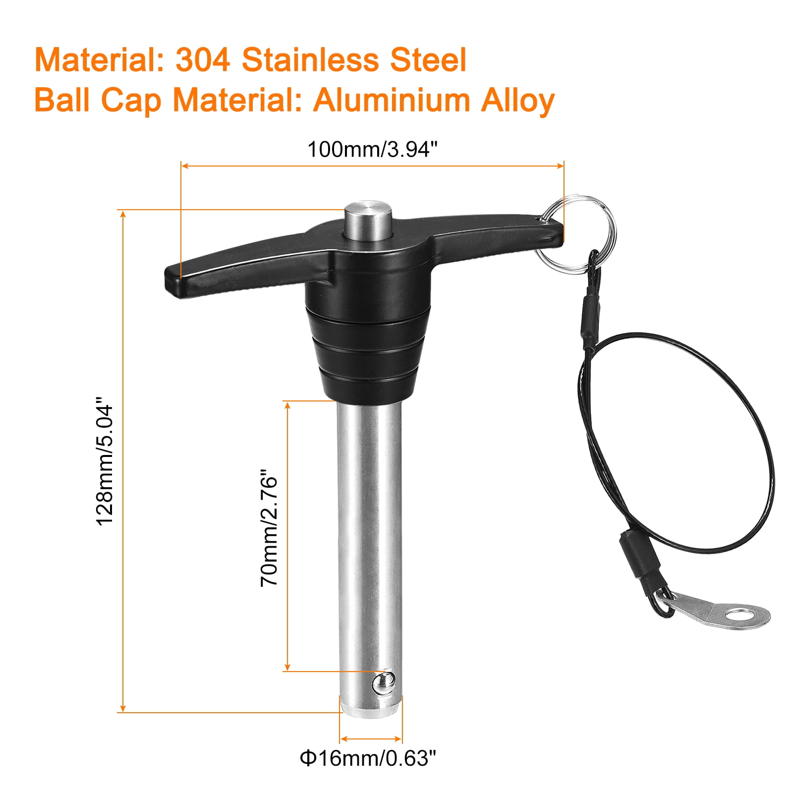 1Pack T Handle Locking Pins, Push-Button Quick Release Pin with Lanyard (16mm-70mm)