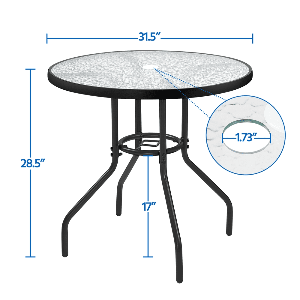 Alden Design 31.5" Round Patio Bistro Coffee Table with Tempered Glass Top for Balcony Garden, Black