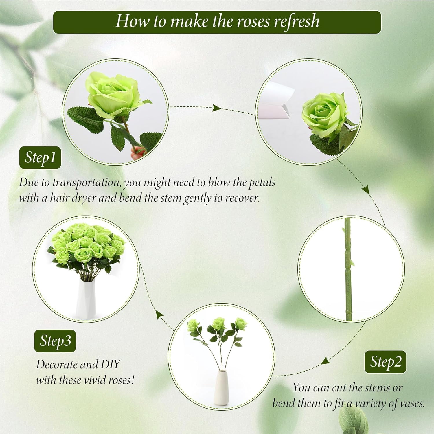 24 Pcs Black,Glod Rose Artificial Flowers With Long Stem Real