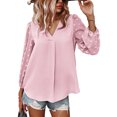 thumbnail image 3 of SAYOO - Camiseta de cuello en V de color sólido para mujer, blusa holgada de manga larga con decoración de flores, suéter holgado SAYOO  Moda, 3 of 9