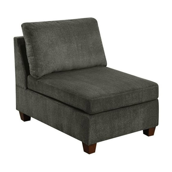 Remy 37 Inch Modular Armless Chair- Soft Gray Chenille- Solid Pine Wood