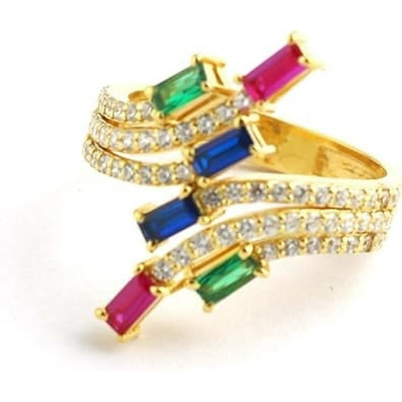 Ruby Emerald Sapphire Silver Ring - 925 Sterling Silver Diamond Ring - Cluster Wedding Ring - Engagement Ring For Her - Promise Ring Gift