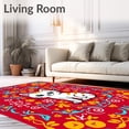thumbnail image 2 of ODIKA 5'x7' Machine Washable Non-Slip Area Rug, Charming Cartoon Kitten With Floral Swirl High Traffic Rug with Pad, Red, 724460, 2 of 8