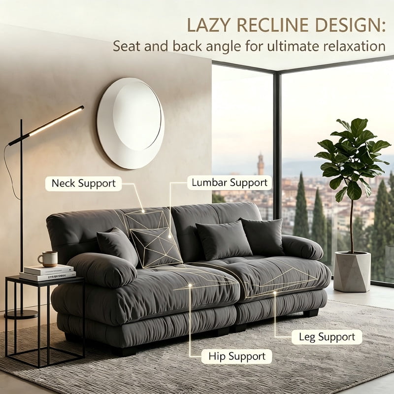 ANPPORT Cloud Couch Sleeper Sofa, Chenille Gray 2-Seater Modular Sofa, 2 Lumbar pillows, 2 Pillows, Comfy Deep Seat Cloud Sofa, Convertible L-Shaped Floor Couch for Living Room
