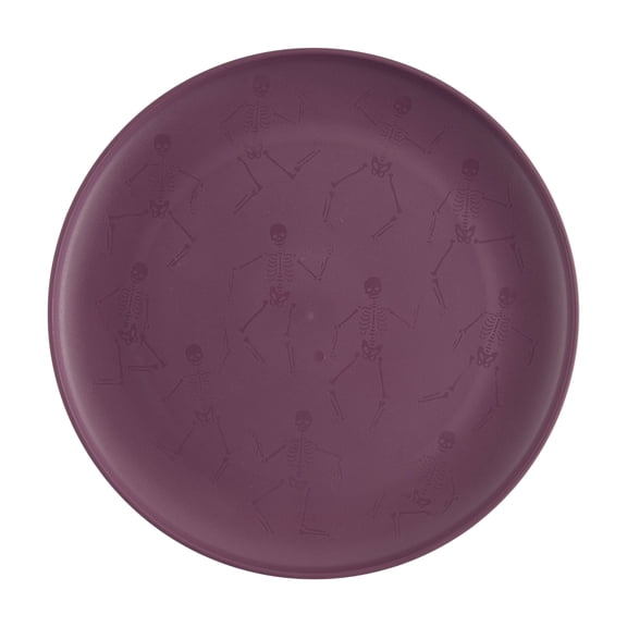 Mainstays 10.5 inch Round Plastic Etched Halloween Skeleton Plate, Purple