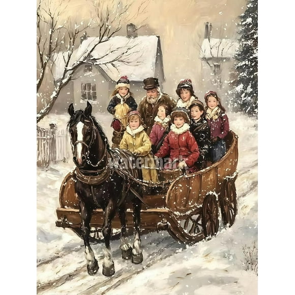 Christmas Village 5D DIY Diamond Painting Set, Snow Scene Diamond Painting Set, suitable for beginners, full diamond winter dot painting gemstone art set, home wall decoration, frameless.