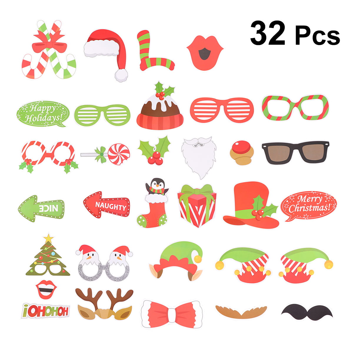 Trimming Shop 38pcs Merry Christmas Photo Booth Props Assorted Design Xmas Party Selfie Photo Props DIY Festive Decorations Set Camera Posing Supplies