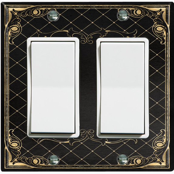 Metal Light Switch Plate Cover Black Yellow French Victorian Frame Damask FRA002