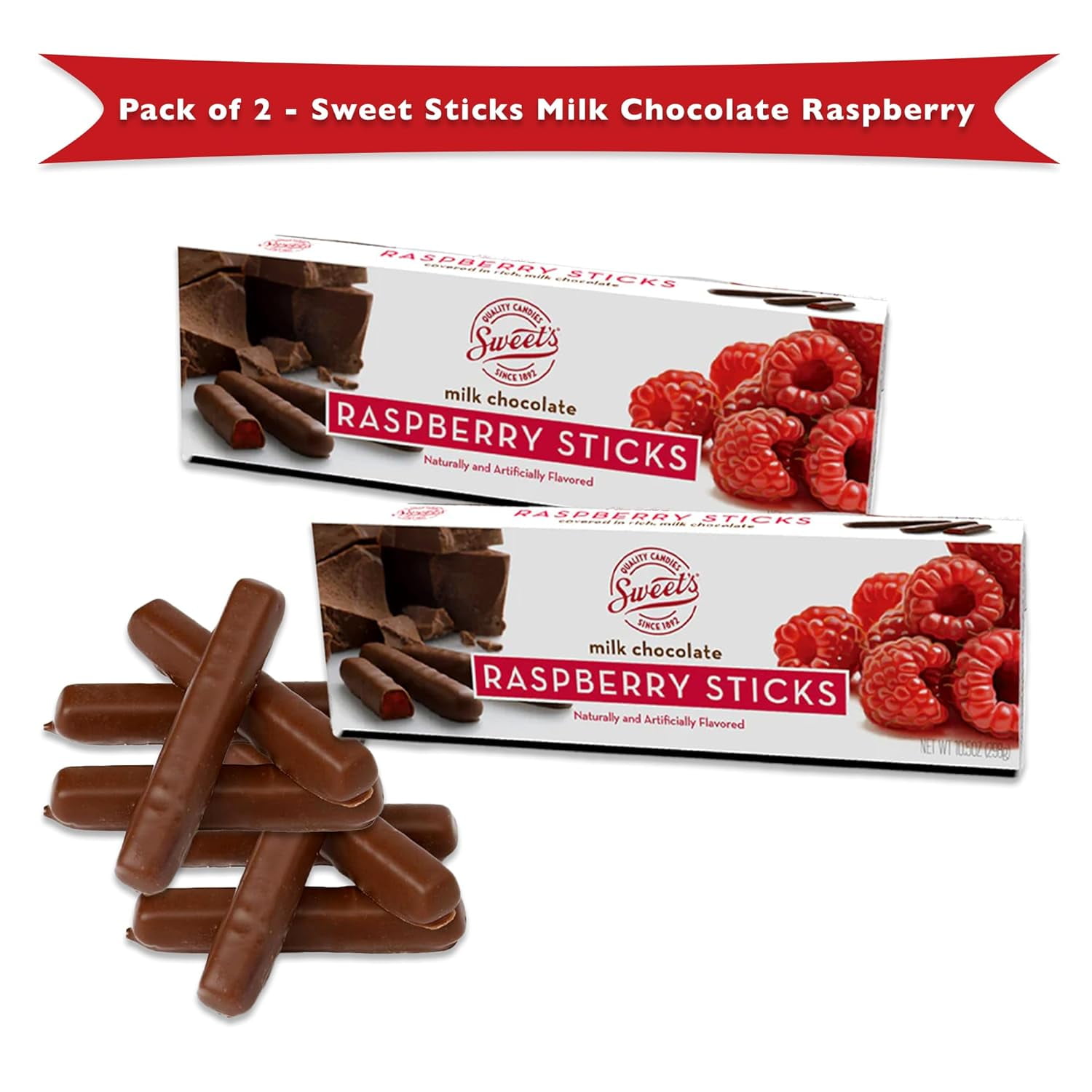 Sweet Candy Milk Chocolate Raspberry Sticks - Chocolate Covered Candy -Two (2) 10.5oz Box