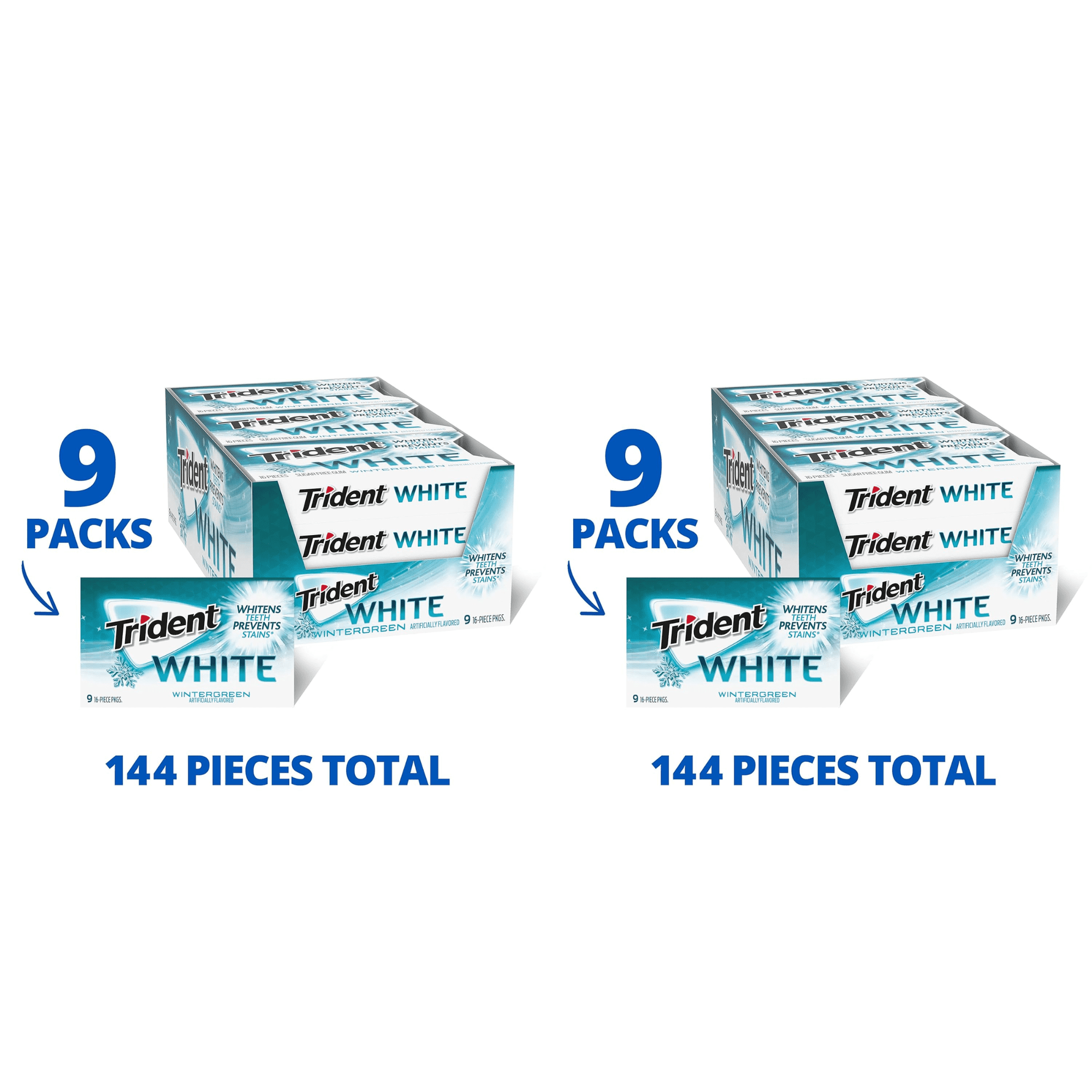 Trident White Wintergreen Sugar Free Gum 18 Packs of 32 Pieces (288 Total Pieces) DOUBLE UP AND SAVE