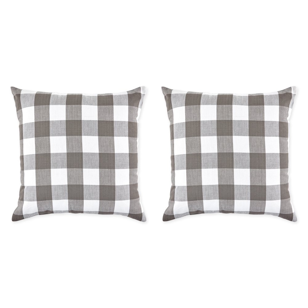 Set of 2 Gray And White Checkered Square Soft Pillow, 20"