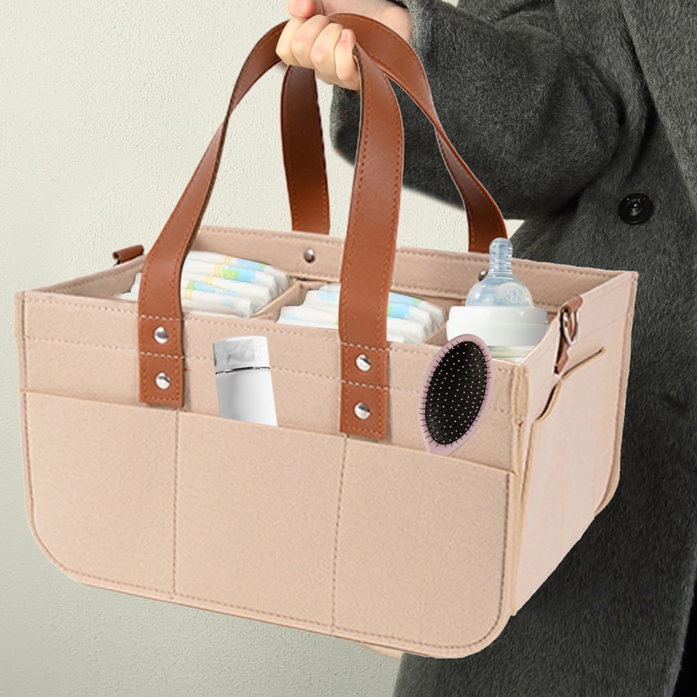 Ksruee Felt Diaper Bag Felt Large Capacity Baby Travel Storage Bag Car and Nursery Organizer Travel Diaper Organizer Basket Diaper Changing Tote for Diaper Toys Bottles Wipes Books attractively