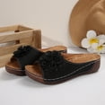 thumbnail image 4 of Gpaecead Women Flower Cutout Wedge Slides Open Toe Faux Leather Wood Texture Heel Spring Summer Height Casual Shoes,Black, 4 of 8