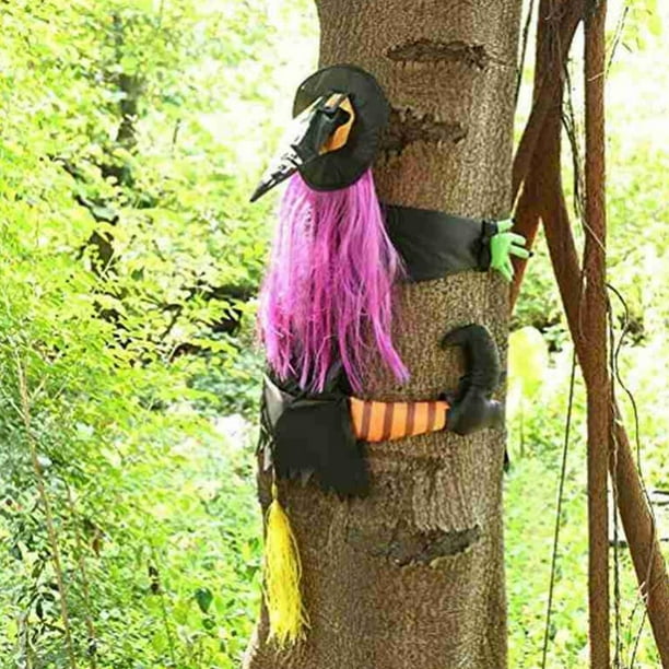 Yinrunx Halloween Decoration Crashing Witch into Tree, Scary Witch Prop