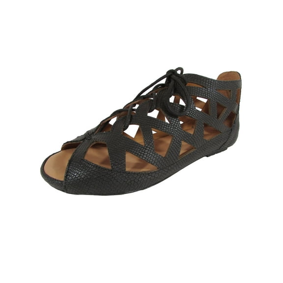 Gentle Souls Womens Brielle Snakeskin Print Open Toe Sandal Shoes, Black, US 6