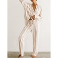 thumbnail image 2 of Women's Pajama Set Long Sleeve Button Down Shirt Wide Leg Pants Sleepwear 2-Piece Striped Lounge Pj Set, 2 of 6