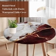 thumbnail image 4 of Marble Red Round Tablecloth, Fitted Table Cover with Elastic for 55"-60" Round Tables, Modern Abstract Gold White Brick Stone Motif Table Cloth Outdoor Indoor Dinning Party Waterproof Tablecloths, 4 of 7
