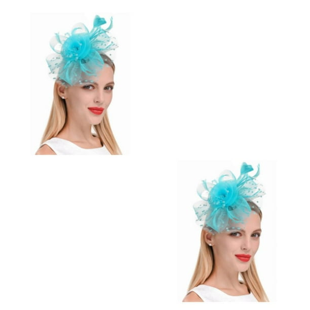 Minnieouse Tocado de boda con flores para el pelo, mano de obra fina, estilo Retro exquisito, adorno para el pelo de fiesta europea, Clip de malla Azul brillante 2piezas