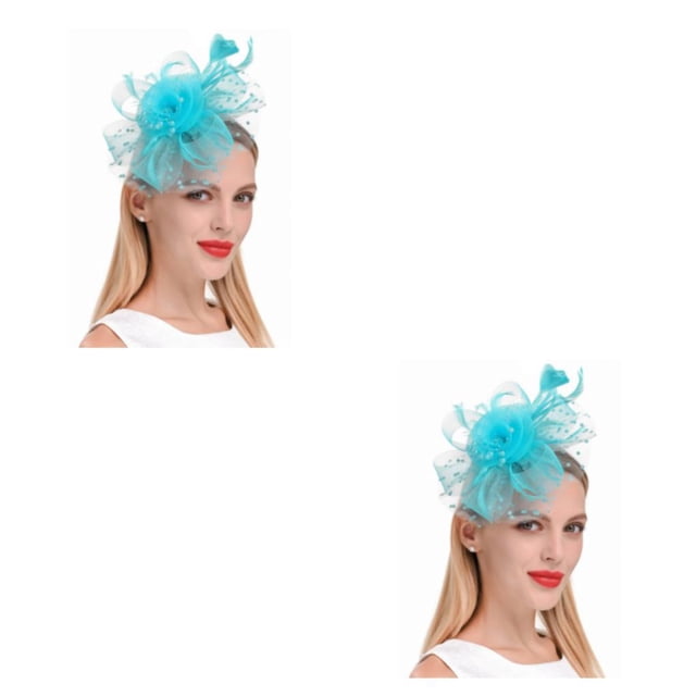 Minnieouse Tocado de boda con flores para el pelo, mano de obra fina, estilo Retro exquisito, adorno para el pelo de fiesta europea, Clip de malla Azul brillante 2piezas