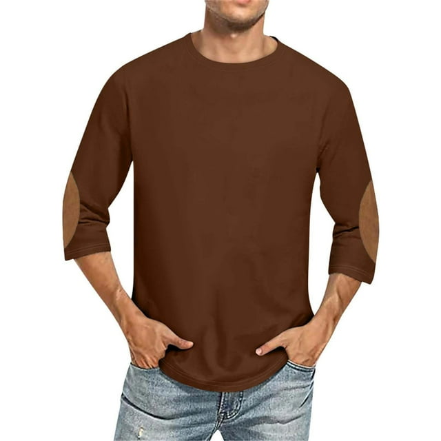 asjyhkr Chandails de Dessous pour Hommes Grande Taille Manches 3/4 Col Ras du Cou Chandail Mode à Blocs de Couleur Décontracté Entraînement Gym Course Hauts,M-5TG