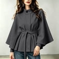 thumbnail image 2 of Women's Stand Collar Cape Coat Elegant Belted Wool Blend Jacket Loose Fit Outerwear for Fall Winter (XL, Dark Gray), 2 of 5